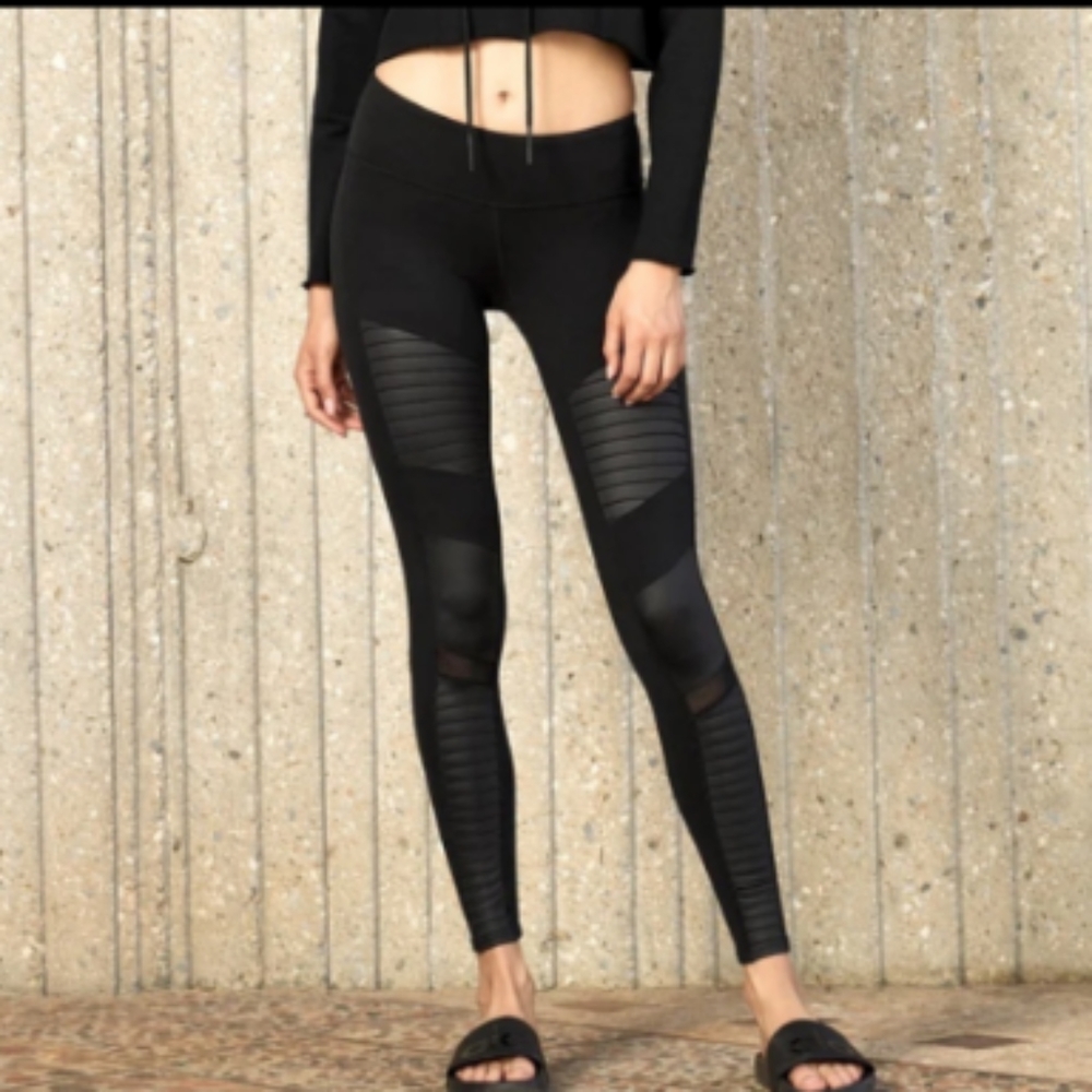 ALO Moto Black Leggings, low rise
